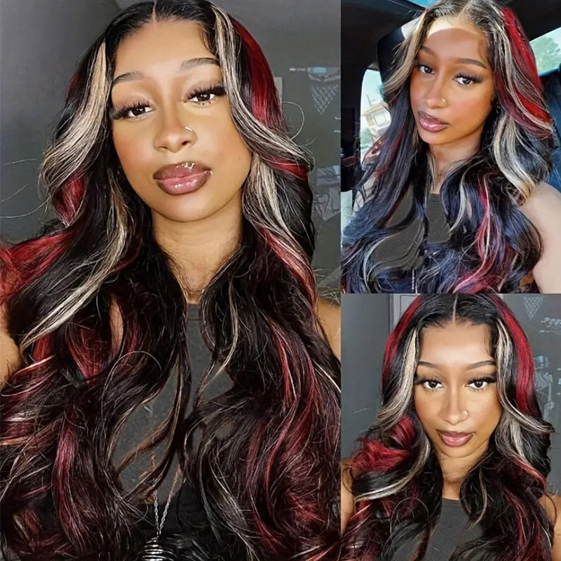 Elegant 26-Inch Red Blonde Highlights Body Wave Synthetic Lace Frontal Wig For Women - Perfect For Parties and Daily Image 2