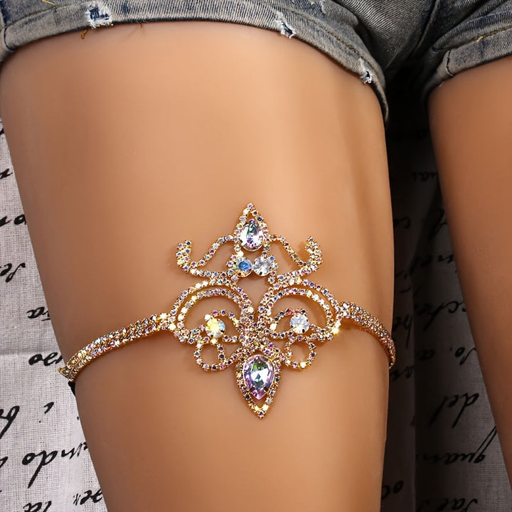 Golden Geometric Rhinestone Leg Chain Elastic Sexy Body Jewelry Fashionable Thigh Accessory With Stretch Cord Image 1