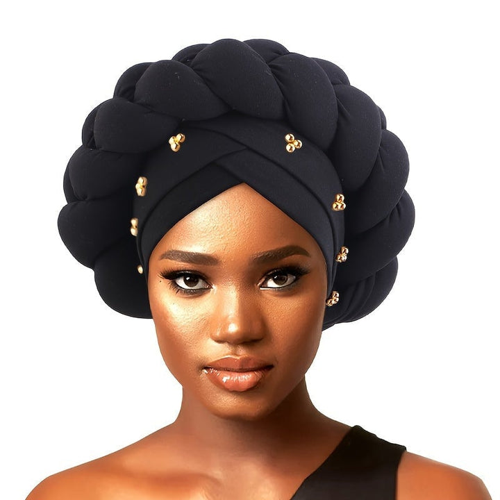 Golden Beaded Large Turbans For wedding Boho Solid Color Head Wraps Ramadan Headscarf Beanies Hats Image 1