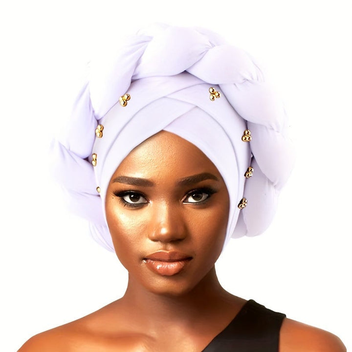 Golden Beaded Large Turbans For wedding Boho Solid Color Head Wraps Ramadan Headscarf Beanies Hats Image 9