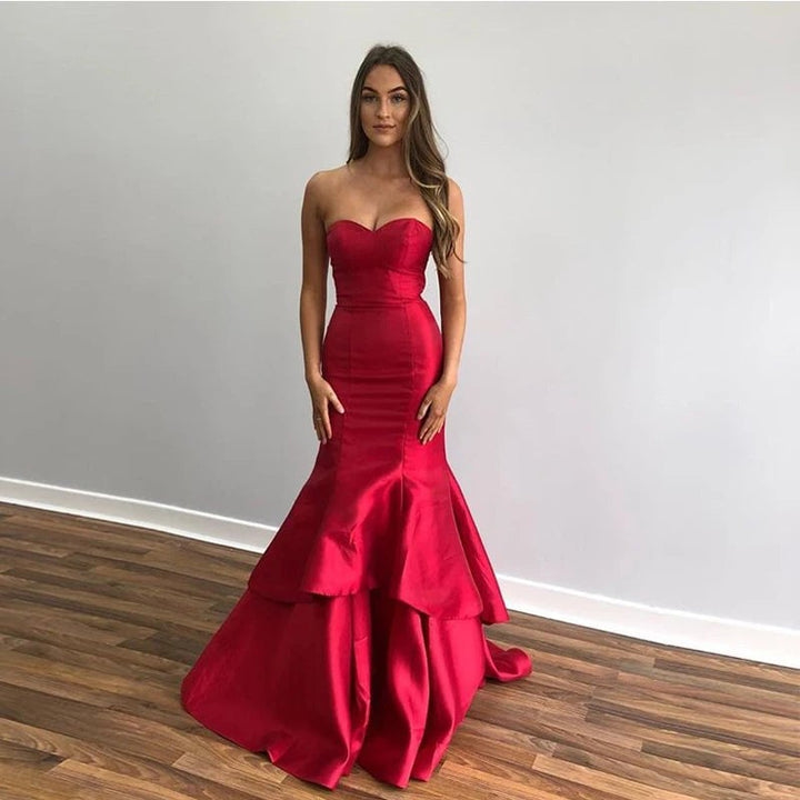 Elegant Mermaid Prom Dresses Sweetheart Tiered Skirt Floor Length Women Formal Party Dress Burgundy Special Occasion Image 1