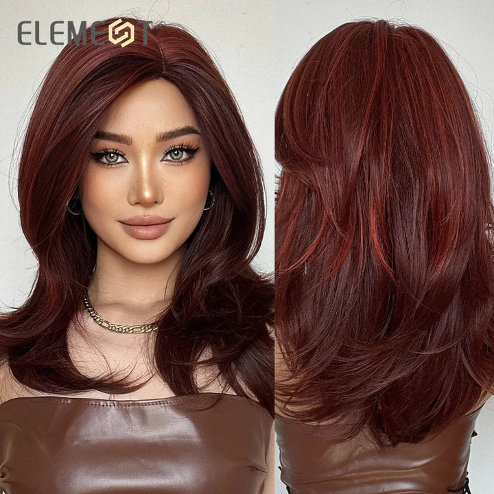 ELEMENT Synthetic Wig Medium Wavy Hair Brown Mixed Blonde Wigs for Women Daily Party Cool Heat Resistant Breathable Image 11