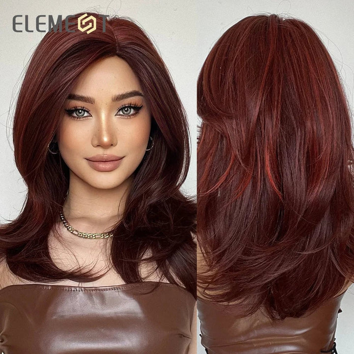 ELEMENT Synthetic Wig Medium Wavy Hair Brown Mixed Blonde Wigs for Women Daily Party Cool Heat Resistant Breathable Image 1