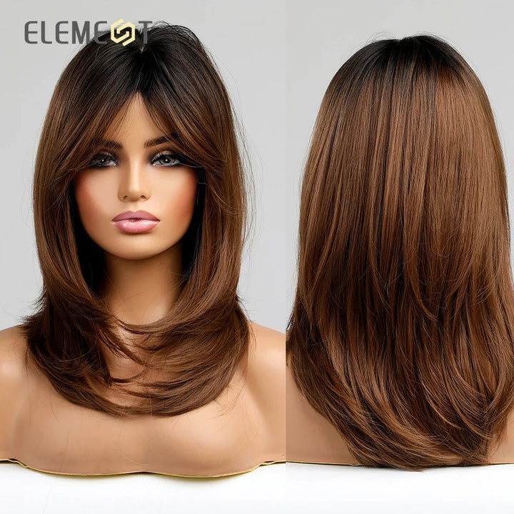 ELEMENT Synthetic Wig Medium Wavy Hair Brown Mixed Blonde Wigs for Women Daily Party Cool Heat Resistant Breathable Image 12