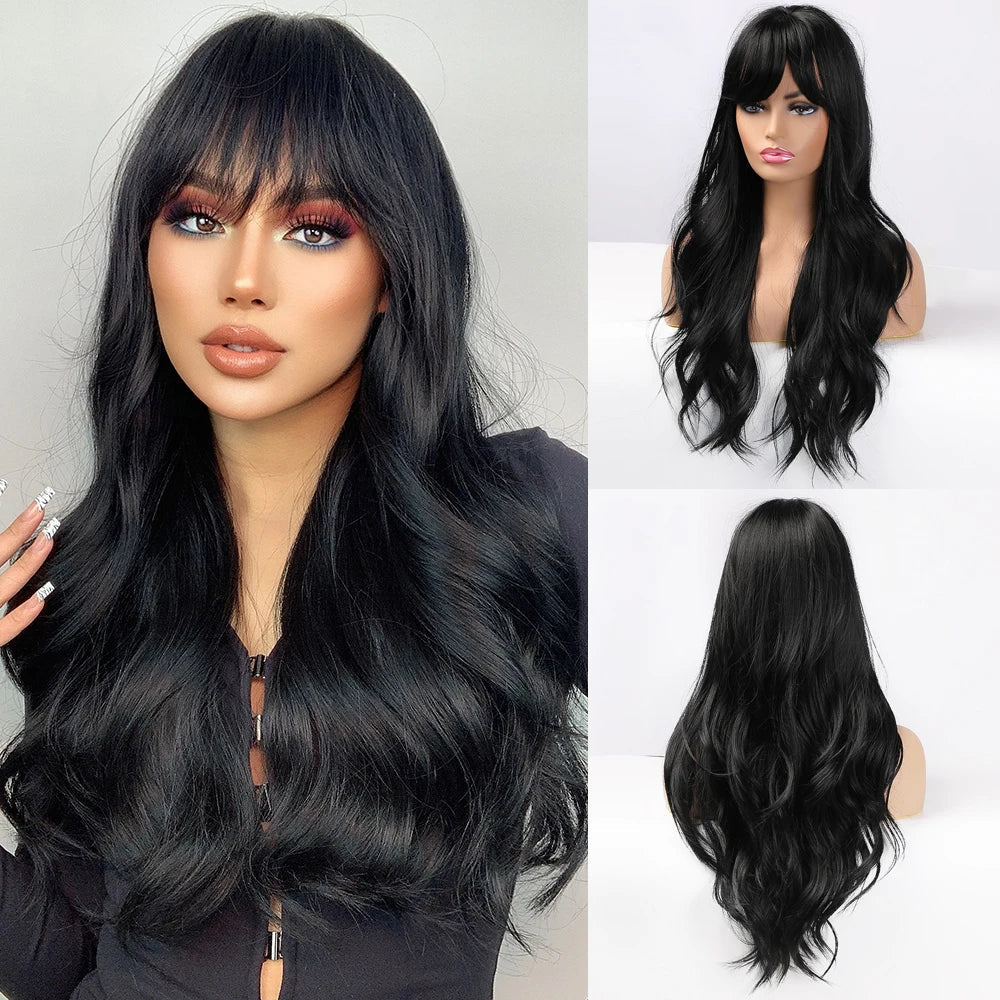 GEMMA Ombre Brown Blonde Long Straight Synthetic Wigs with Bangs Cosplay Wig for Women High Temperature Natural Fake Image 9