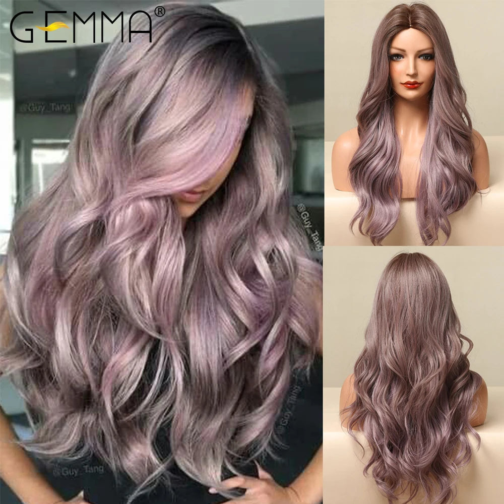 GEMMA Ombre Brown Blonde Long Straight Synthetic Wigs with Bangs Cosplay Wig for Women High Temperature Natural Fake Image 11