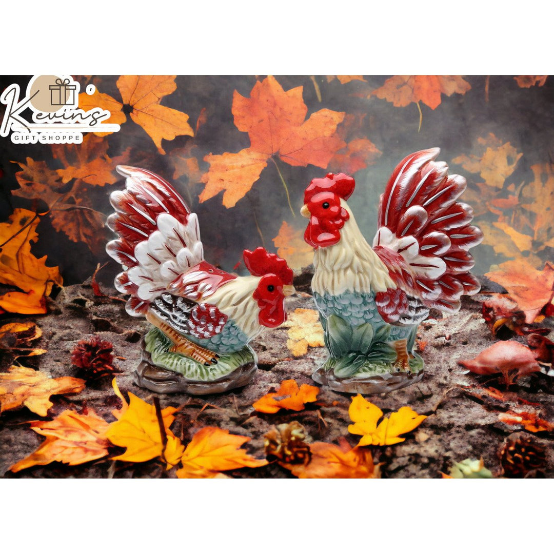 Ceramic Rooster Salt and Pepper Shakers Hand Painted Image 2