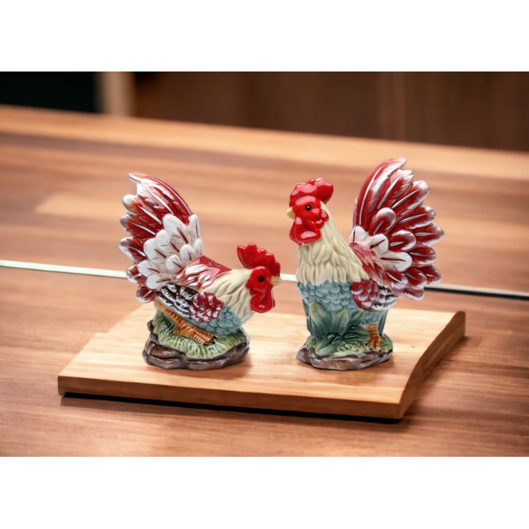 Ceramic Rooster Salt and Pepper Shakers Hand Painted Image 3