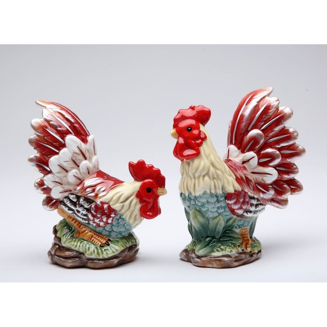 Ceramic Rooster Salt and Pepper Shakers Hand Painted Image 4