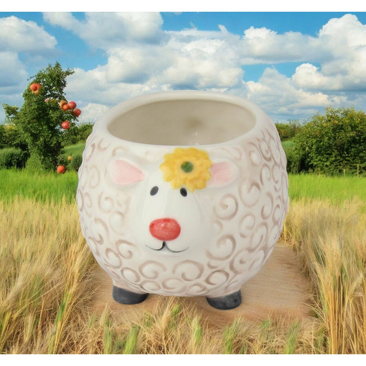 Ceramic Sheep Indoor Planter Sunflower Bowl 5"x3.6" Image 1