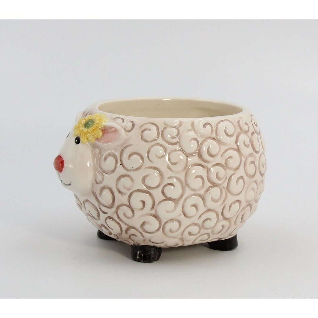 Ceramic Sheep Indoor Planter Sunflower Bowl 5"x3.6" Image 4