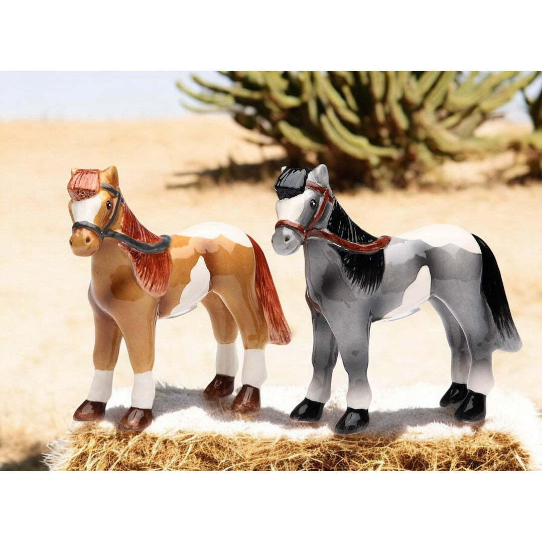 Hand Painted Ceramic Horse Salt and Pepper Shakers 3.75 Inch Equestrian Decor Image 1