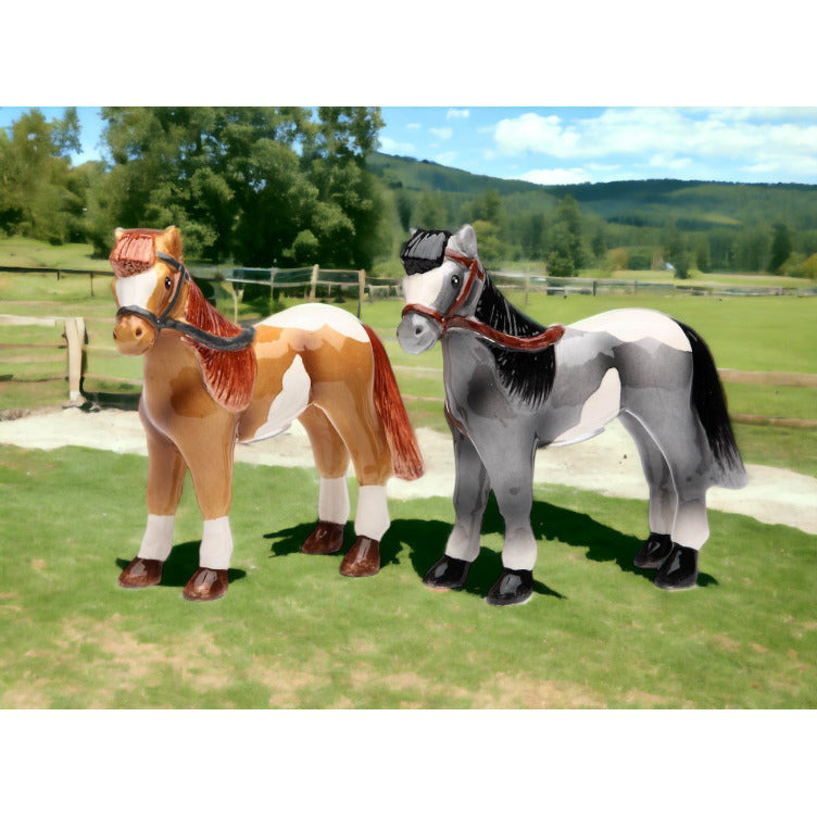 Hand Painted Ceramic Horse Salt and Pepper Shakers 3.75 Inch Equestrian Decor Image 2