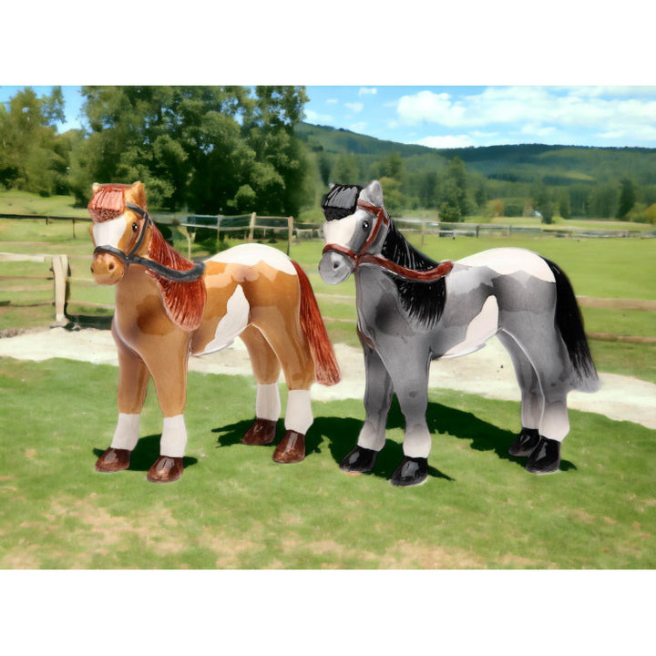 Hand Painted Ceramic Horse Salt and Pepper Shakers 3.75 Inch Equestrian Decor Image 2