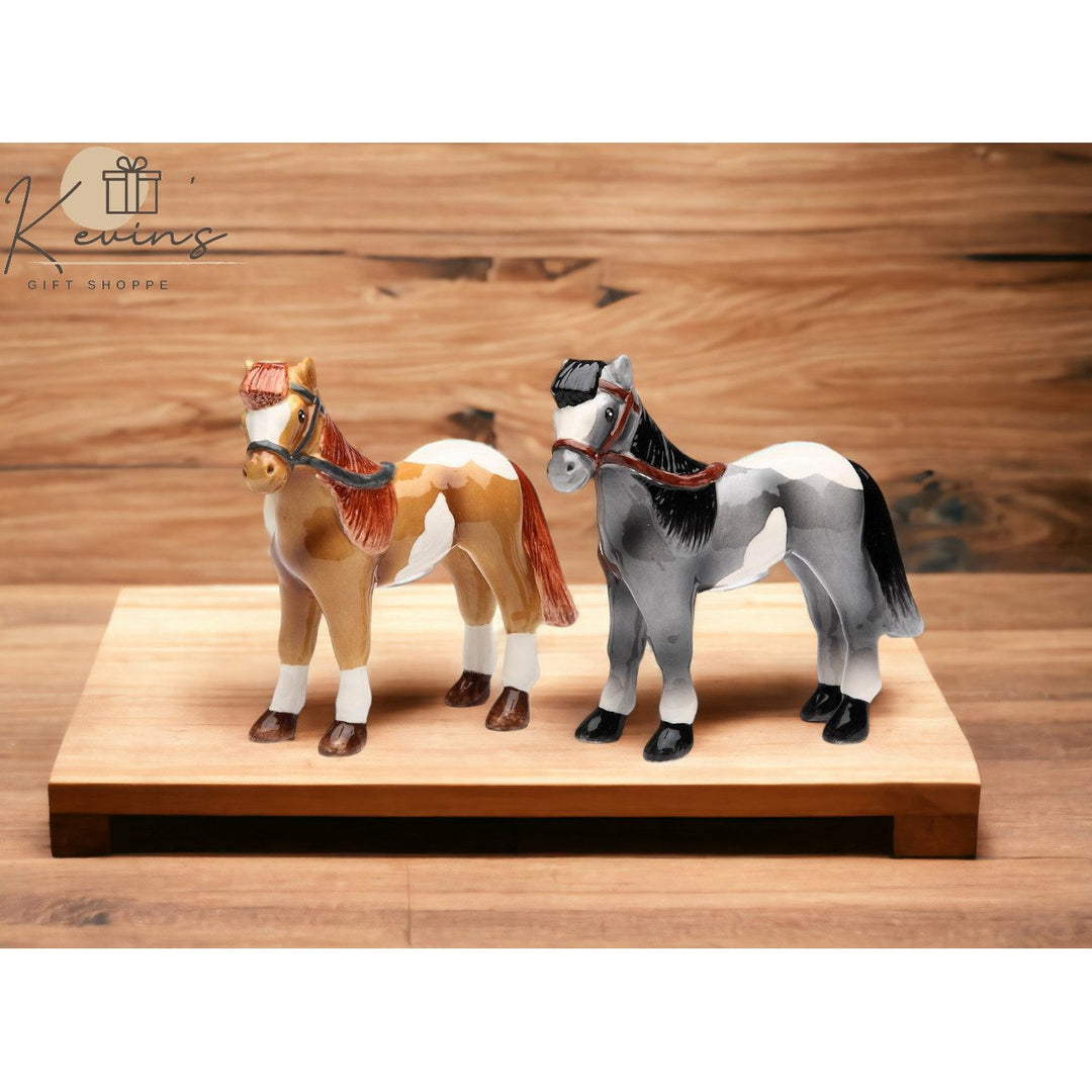 Hand Painted Ceramic Horse Salt and Pepper Shakers 3.75 Inch Equestrian Decor Image 3