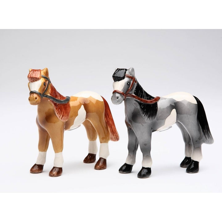 Hand Painted Ceramic Horse Salt and Pepper Shakers 3.75 Inch Equestrian Decor Image 4