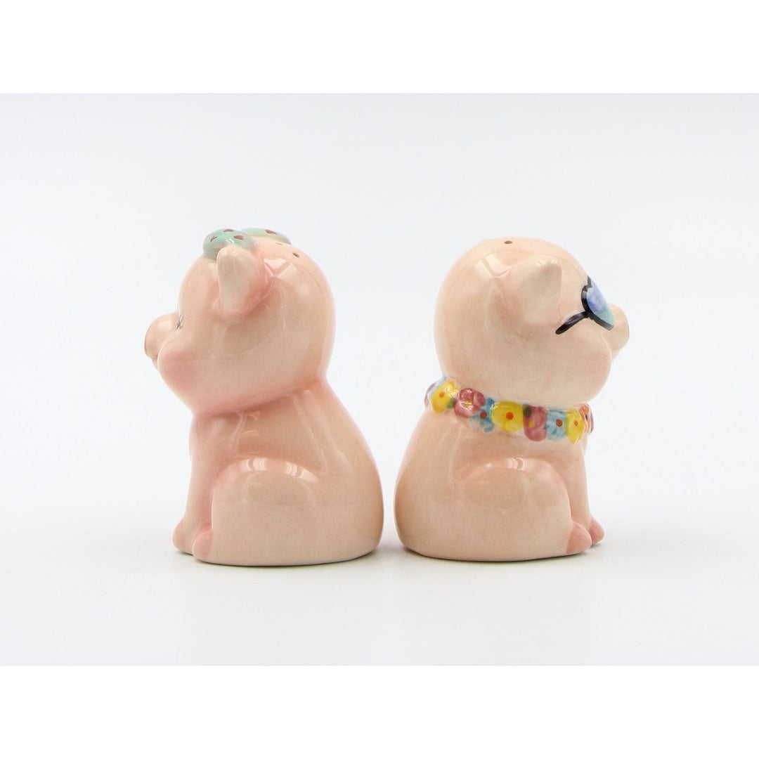 Hand Painted Ceramic Happy Pig Salt Pepper Shakers Set Image 6