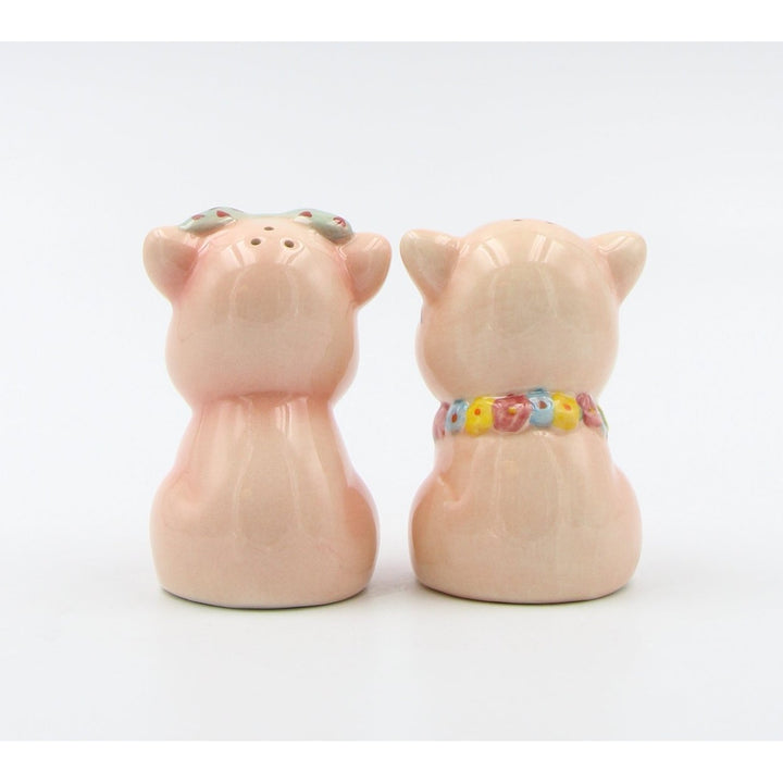 Hand Painted Ceramic Happy Pig Salt Pepper Shakers Set Image 7