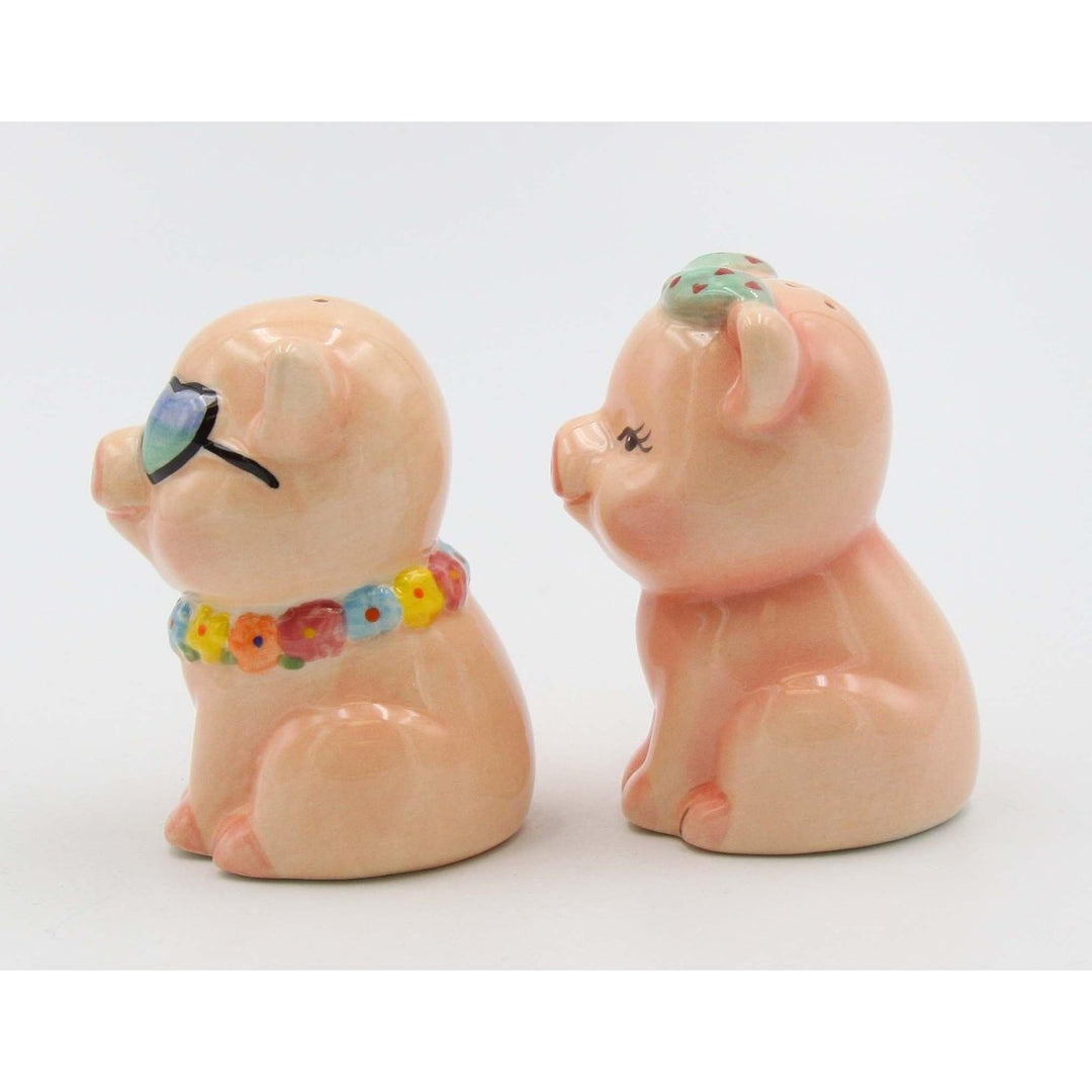 Hand Painted Ceramic Happy Pig Salt Pepper Shakers Set Image 8