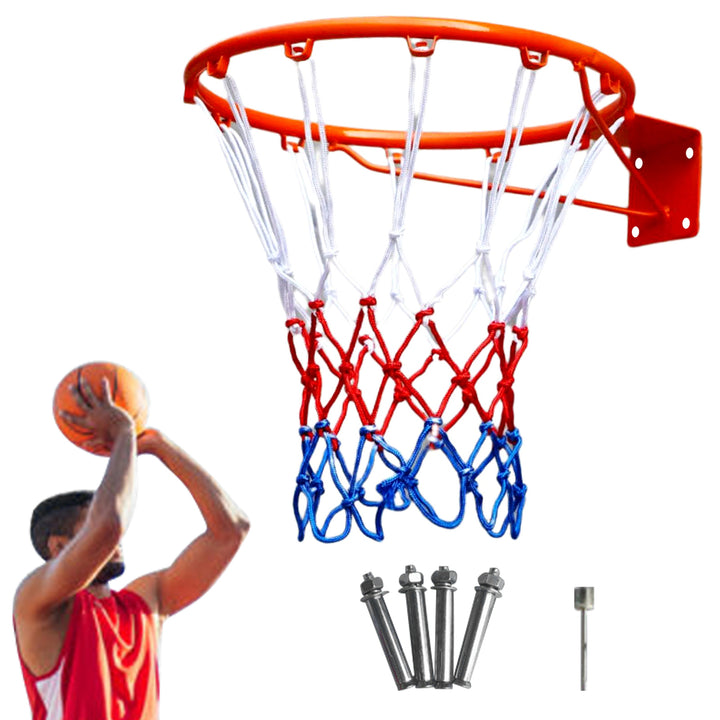 Thickened Steel Plate Basketball Hoop with Net Screws Spring Shock Absorption Wall Mounted Basketball Hanging Basket Image 1