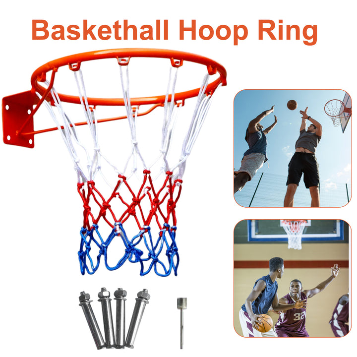 Thickened Steel Plate Basketball Hoop with Net Screws Spring Shock Absorption Wall Mounted Basketball Hanging Basket Image 4