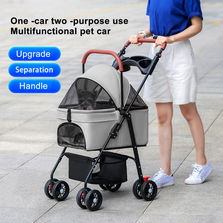 Pet Stroller Folding Dog Stroller Pet Folding Stroller 4 Wheels Dog/Cat Puppy Stroller Travel Carrier for Small/Medium Image 2