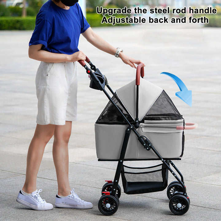 Pet Stroller Folding Dog Stroller Pet Folding Stroller 4 Wheels Dog/Cat Puppy Stroller Travel Carrier for Small/Medium Image 3