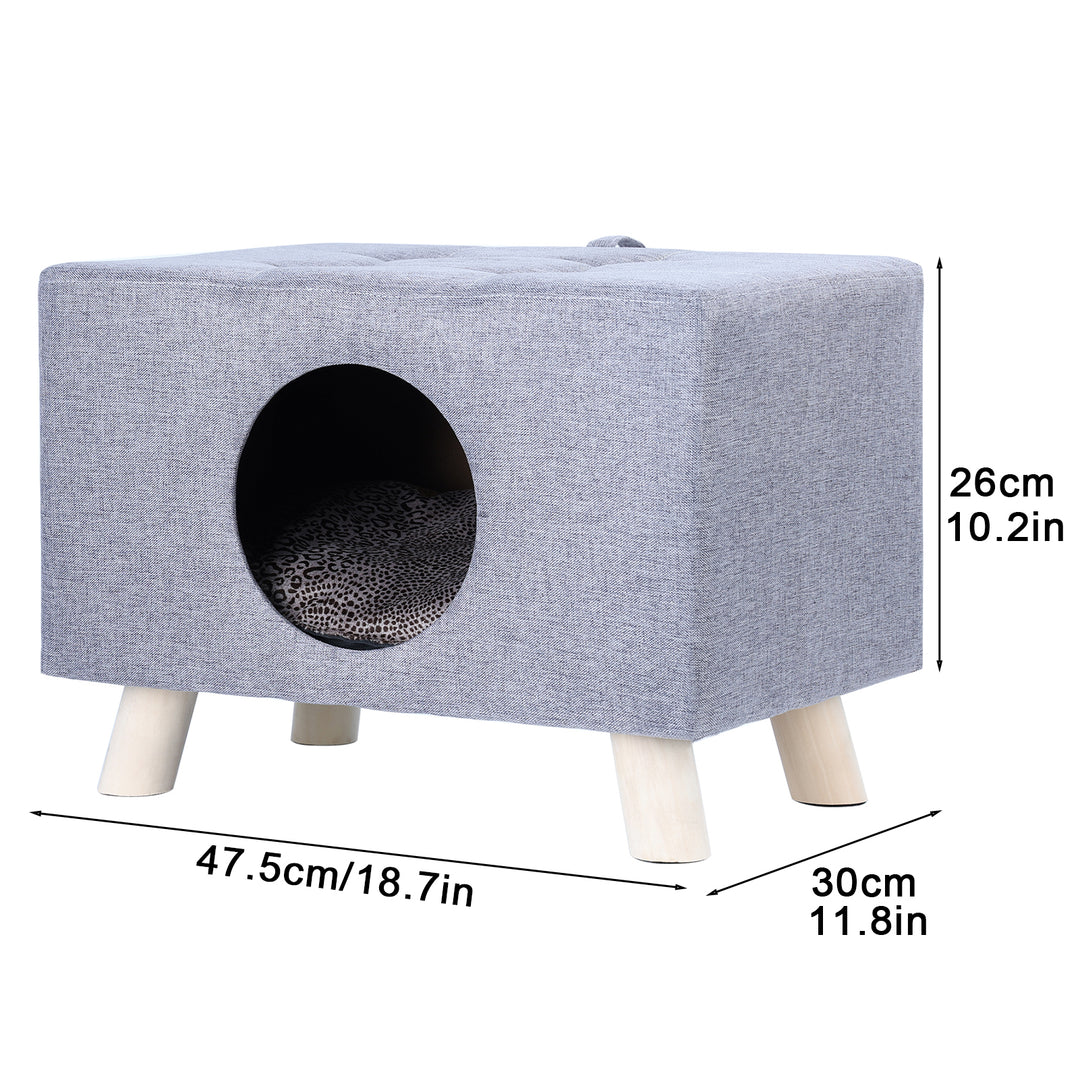 Cat Nest Pet House Bench Wood Pet House Cat Cave with Mat Pet House Foot Rest Stool with Cushion Cube House for Cats and Image 4