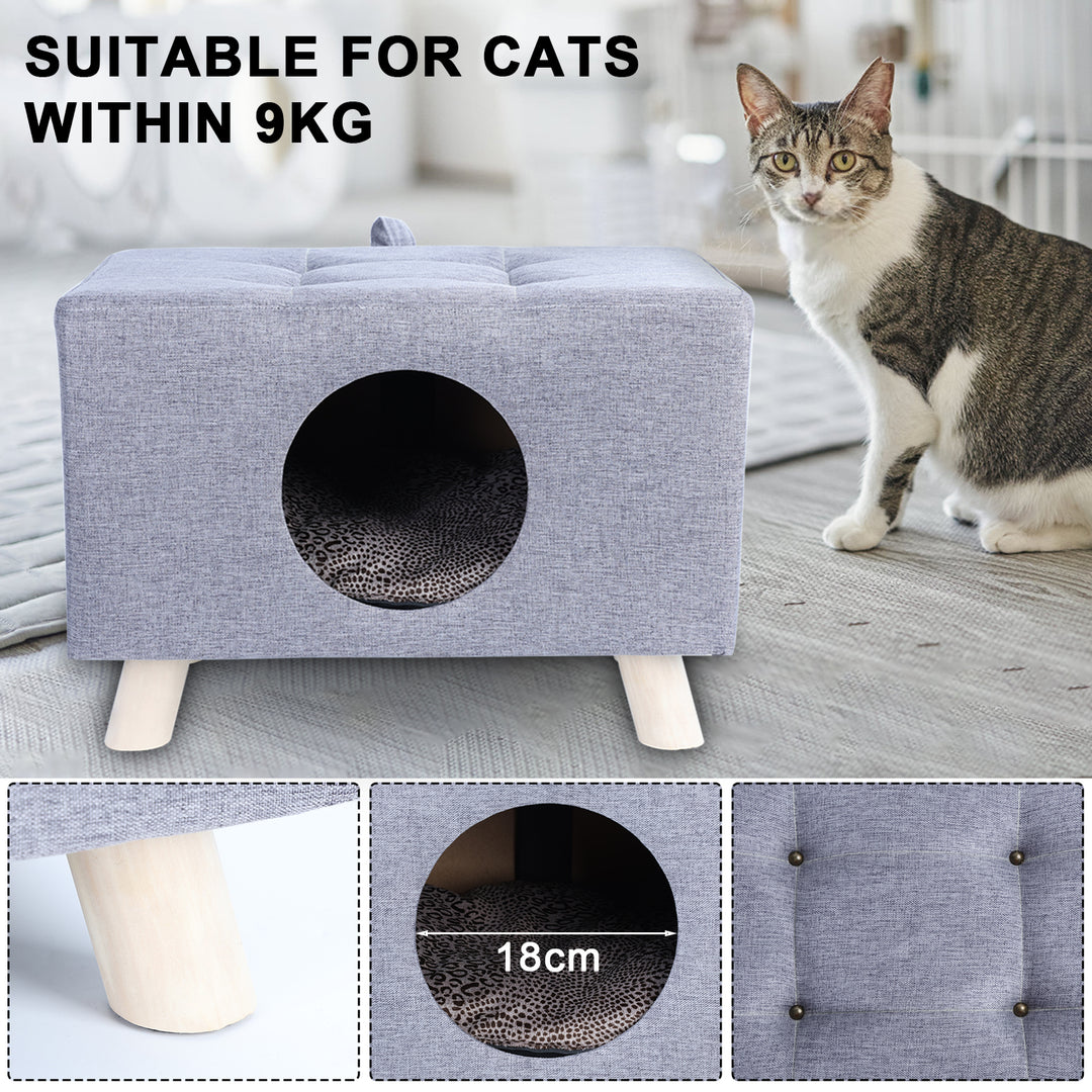 Cat Nest Pet House Bench Wood Pet House Cat Cave with Mat Pet House Foot Rest Stool with Cushion Cube House for Cats and Image 8