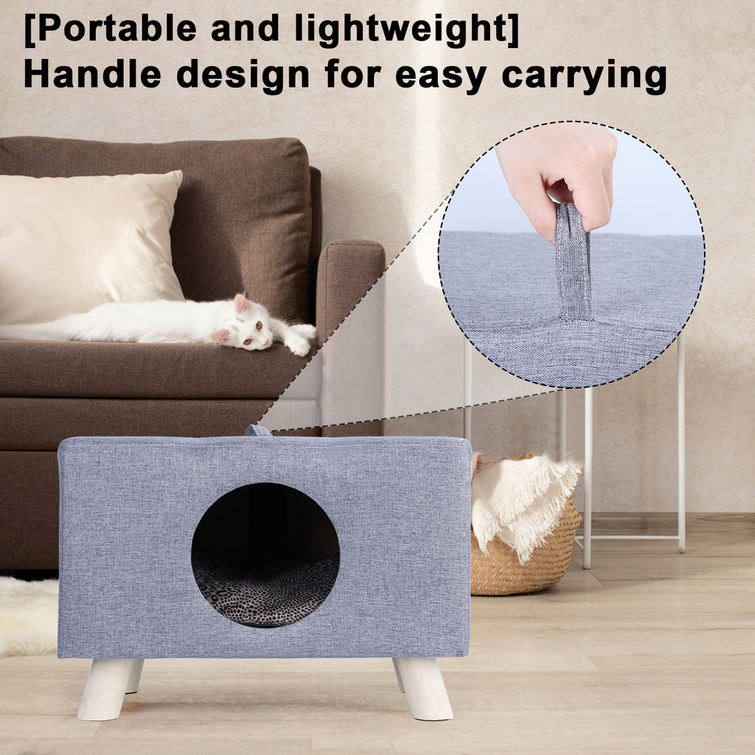 Cat Nest Pet House Bench Wood Pet House Cat Cave with Mat Pet House Foot Rest Stool with Cushion Cube House for Cats and Image 9