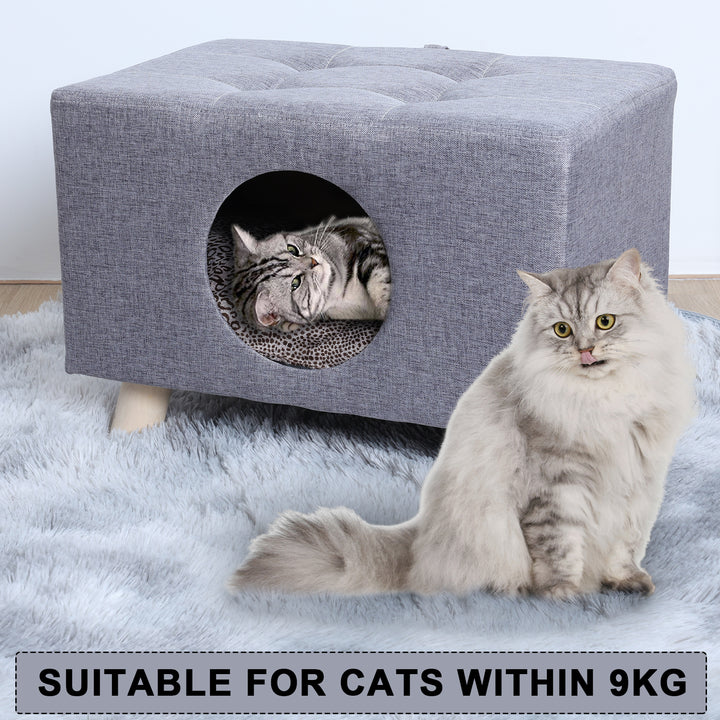 Cat Nest Pet House Bench Wood Pet House Cat Cave with Mat Pet House Foot Rest Stool with Cushion Cube House for Cats and Image 10