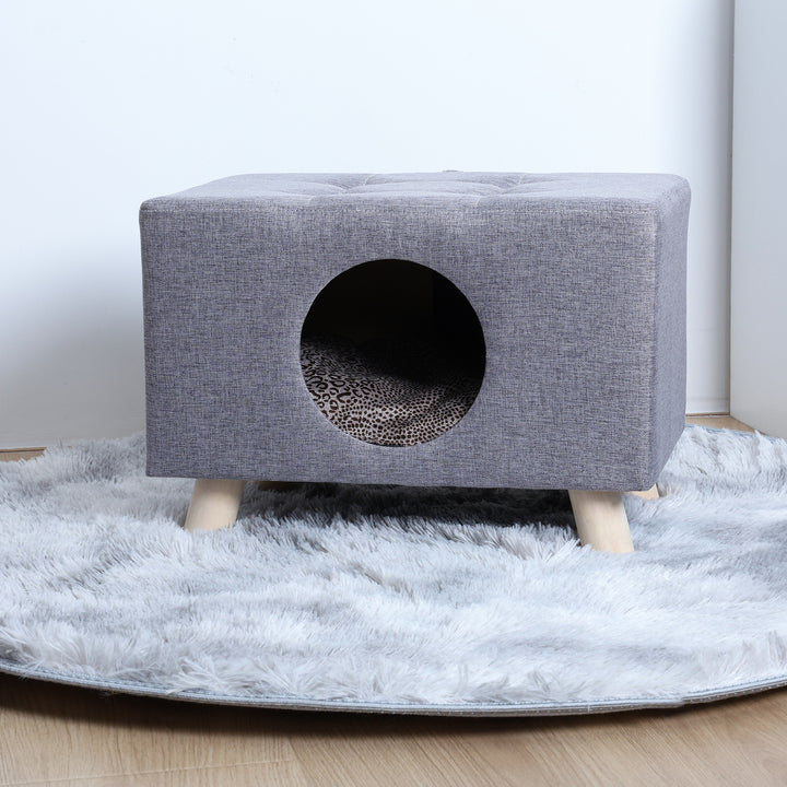 Cat Nest Pet House Bench Wood Pet House Cat Cave with Mat Pet House Foot Rest Stool with Cushion Cube House for Cats and Image 12