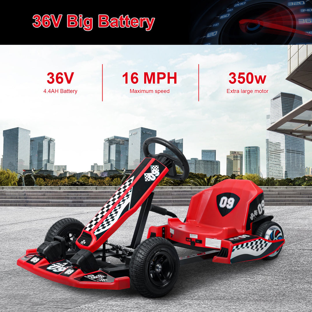 Go Kart36V Electric Go Kart for Kids16 MPH Drift Kart with 350W MotorDrift/Sport ModeLength Adjustment Image 9