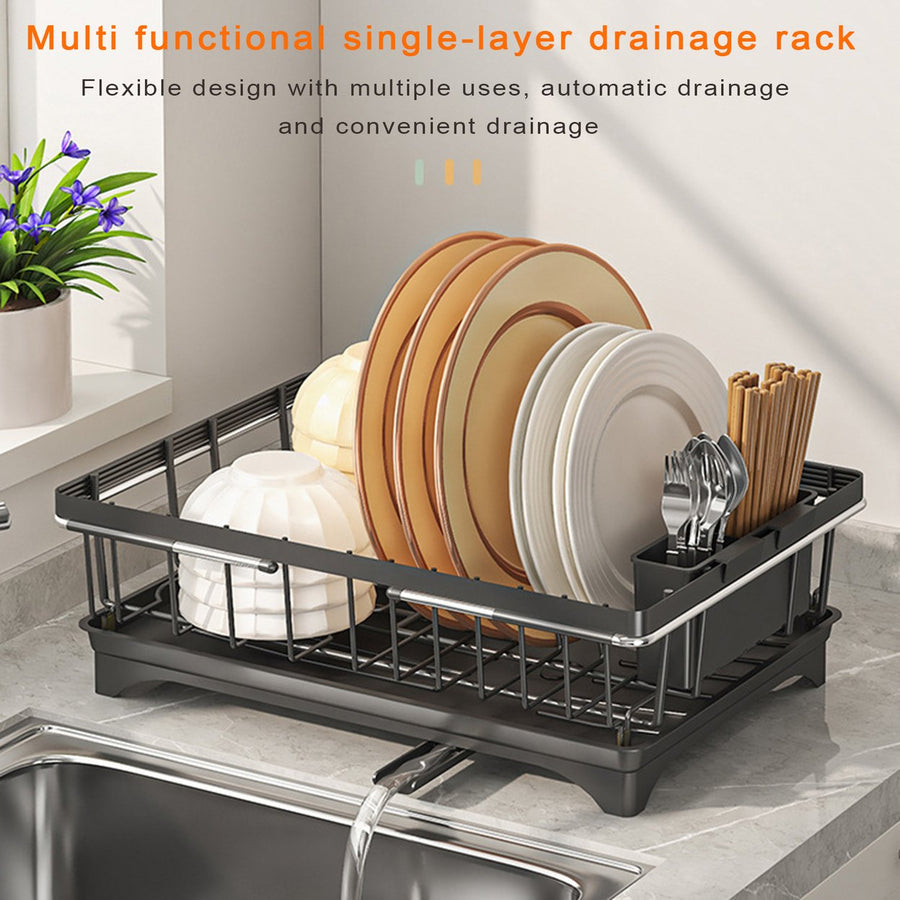 Kitchen Dish Drainage Rack Retractable Stainless Steel Choplastick Holder with Drain Tunnel Waterproof Bowl Plate Image 1