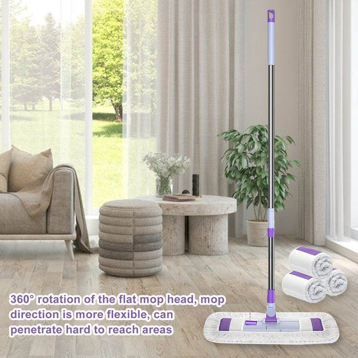 1 Set Home Mop Set with Replaceable Washable Pads 360 Degree Rotating Head Telescopic Stainless Steel Pole Mop Image 1