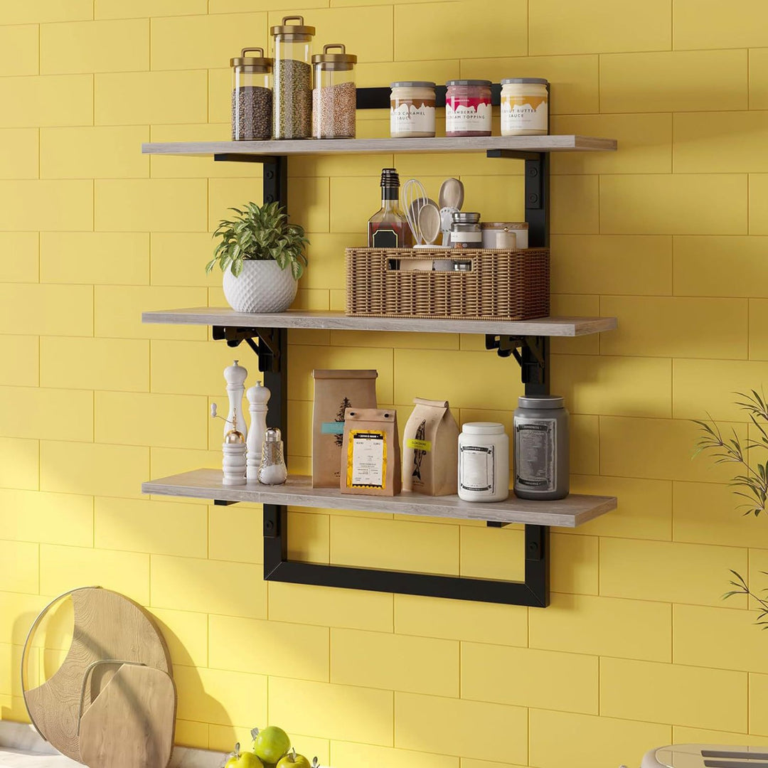 Wall Mounted Wooden Storage Shelf Display Stand Foldable Design Strong Load-bearing Smooth Edge Easy Assembly Floating Image 4