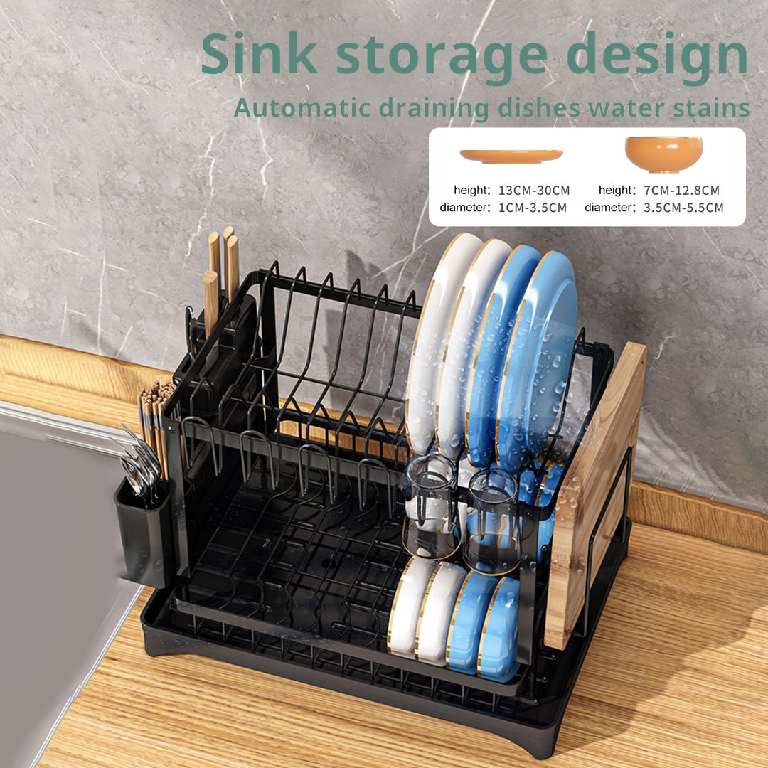 Dish Drying Rack with Drainboard Double-Layer Large Capacity Rustproof Strong Load-bearing Multifunctional Glasses Image 4