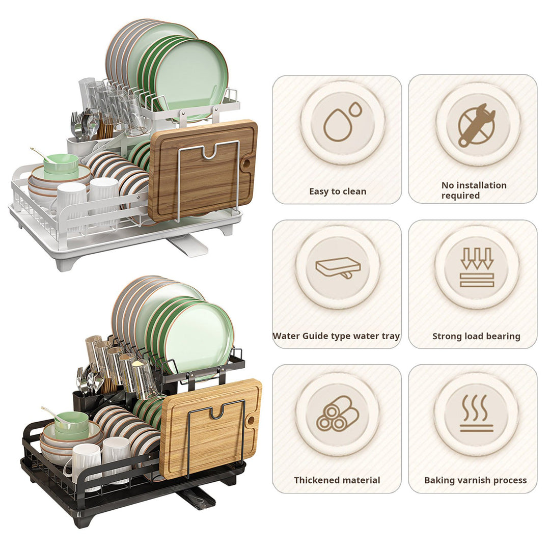 2-Tier Metal Dish Drying Rack with Drain Board 360-Degree Rotatable Anti-Rust Coating No Installation Needed Kitchen Image 6