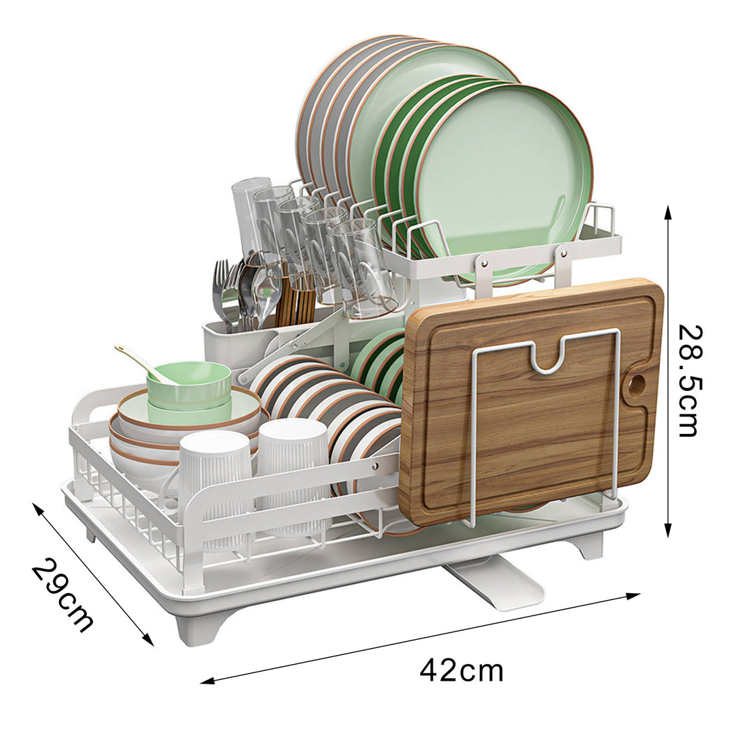 2-Tier Metal Dish Drying Rack with Drain Board 360-Degree Rotatable Anti-Rust Coating No Installation Needed Kitchen Image 7