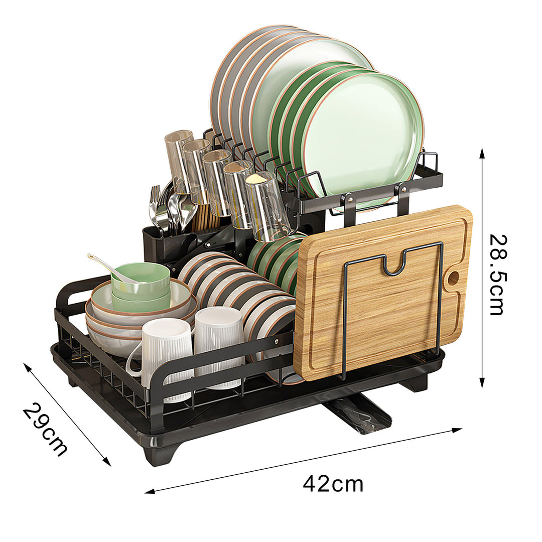 2-Tier Metal Dish Drying Rack with Drain Board 360-Degree Rotatable Anti-Rust Coating No Installation Needed Kitchen Image 8