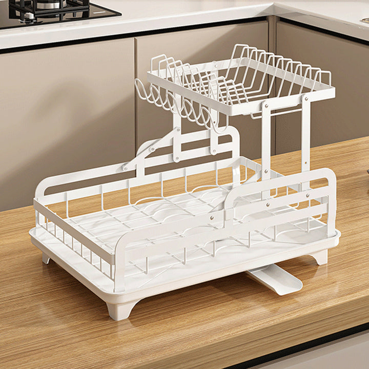 2-Tier Metal Dish Drying Rack with Drain Board 360-Degree Rotatable Anti-Rust Coating No Installation Needed Kitchen Image 11