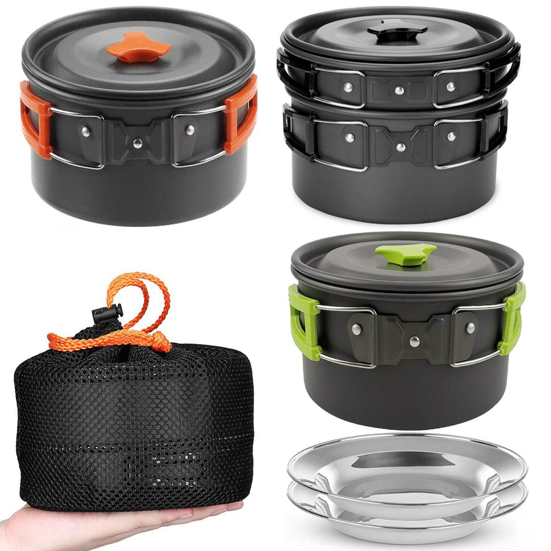 Outdoor Camping Cookware Kit Food Grade BPA Free Non-Stick Design Large Size Hanging Pot Pan Kettle with Base Cook Set Image 1