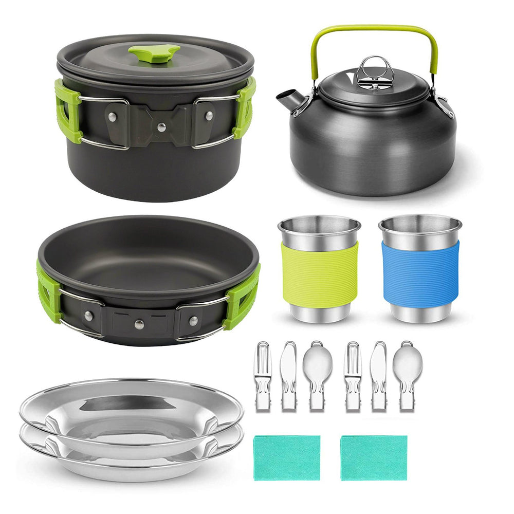 Outdoor Camping Cookware Kit Food Grade BPA Free Non-Stick Design Large Size Hanging Pot Pan Kettle with Base Cook Set Image 2