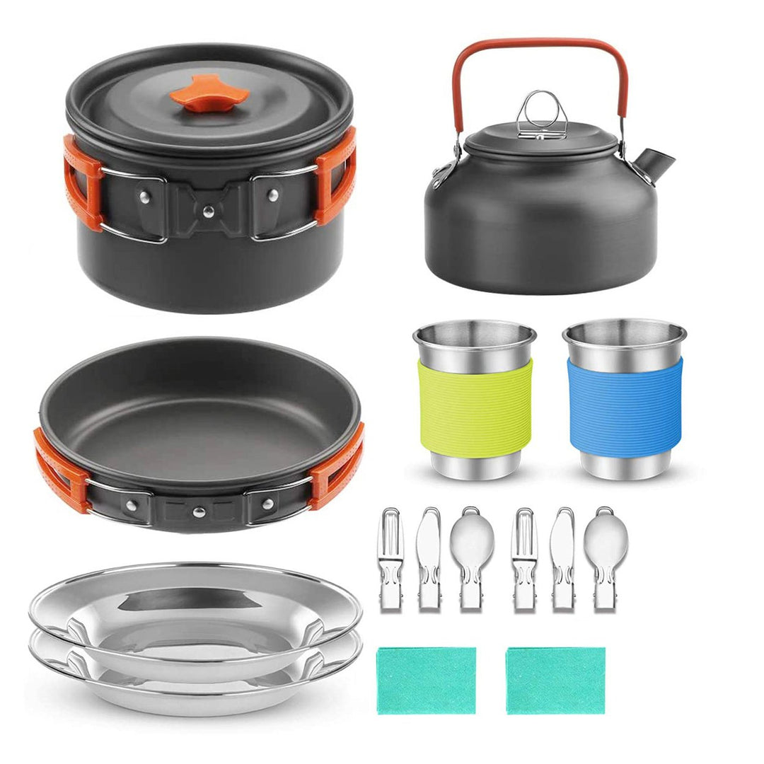 Outdoor Camping Cookware Kit Food Grade BPA Free Non-Stick Design Large Size Hanging Pot Pan Kettle with Base Cook Set Image 3