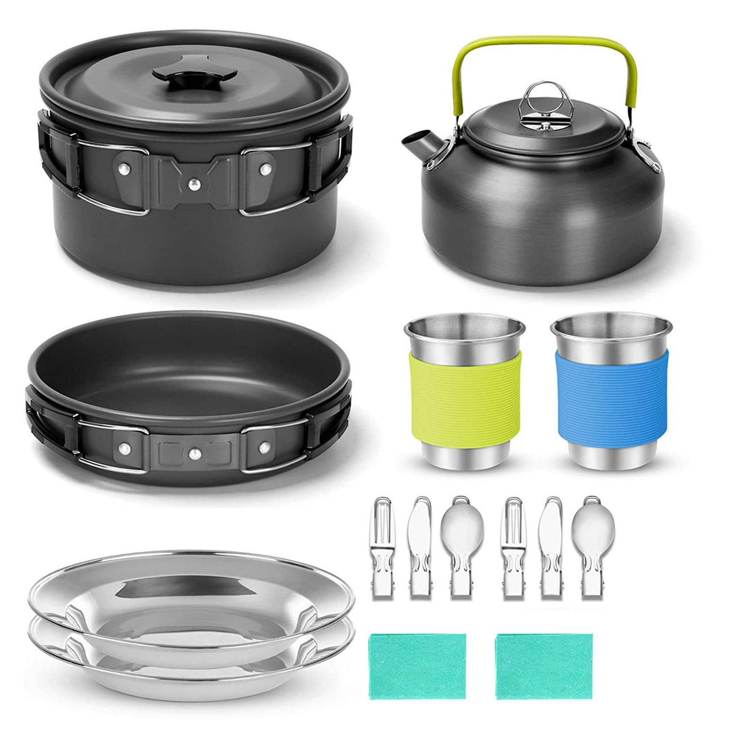 Outdoor Camping Cookware Kit Food Grade BPA Free Non-Stick Design Large Size Hanging Pot Pan Kettle with Base Cook Set Image 4