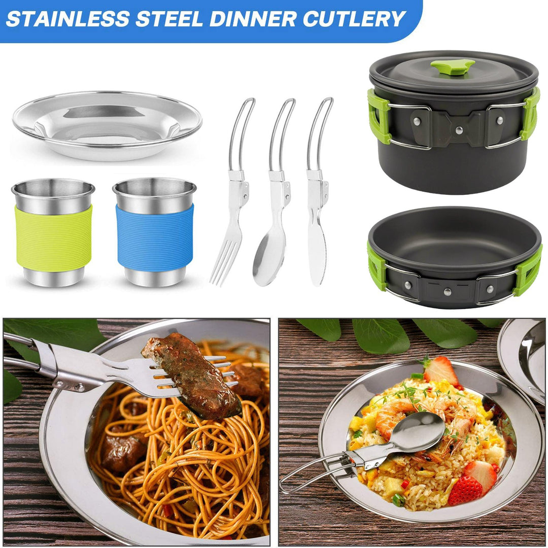 Outdoor Camping Cookware Kit Food Grade BPA Free Non-Stick Design Large Size Hanging Pot Pan Kettle with Base Cook Set Image 6