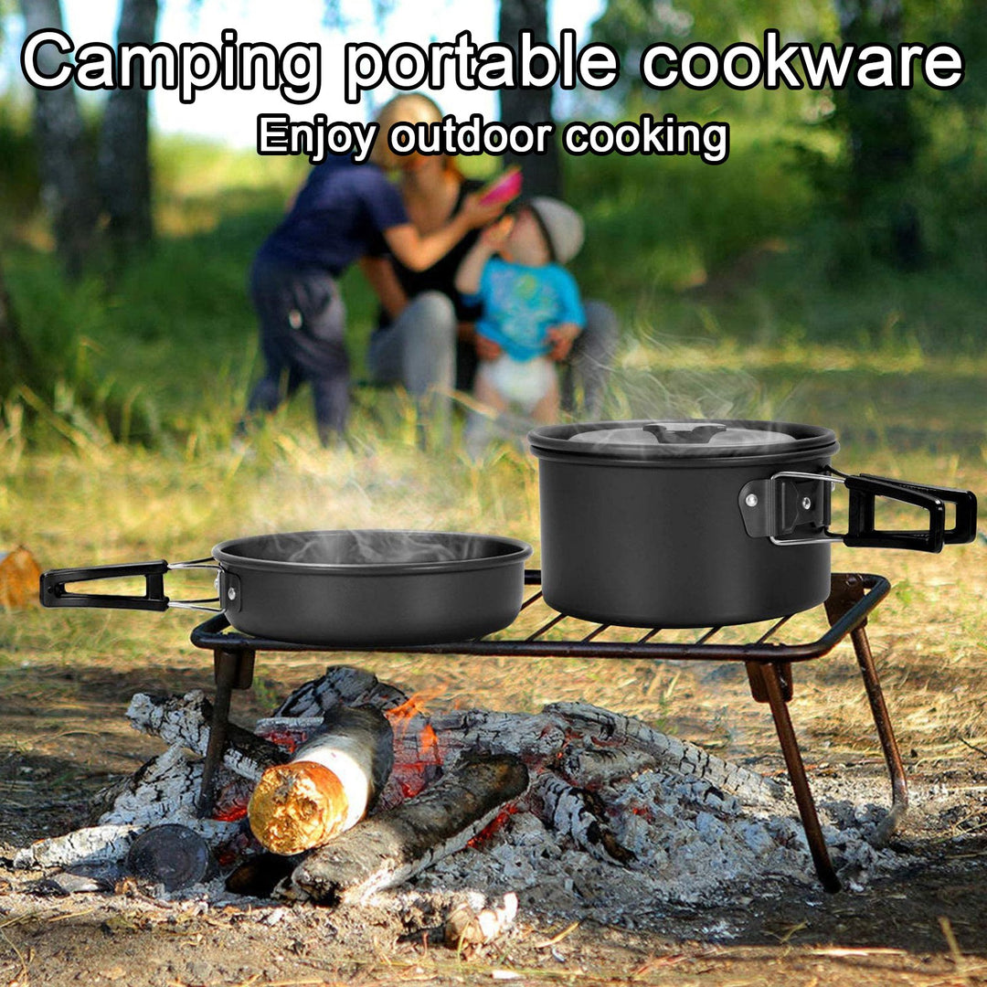 Outdoor Camping Cookware Kit Food Grade BPA Free Non-Stick Design Large Size Hanging Pot Pan Kettle with Base Cook Set Image 7