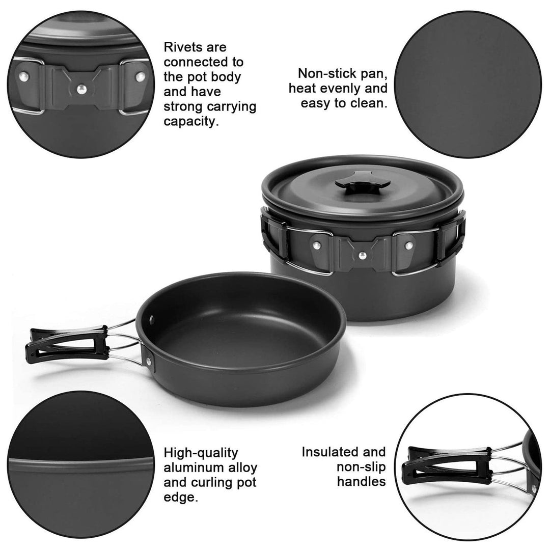 Outdoor Camping Cookware Kit Food Grade BPA Free Non-Stick Design Large Size Hanging Pot Pan Kettle with Base Cook Set Image 11