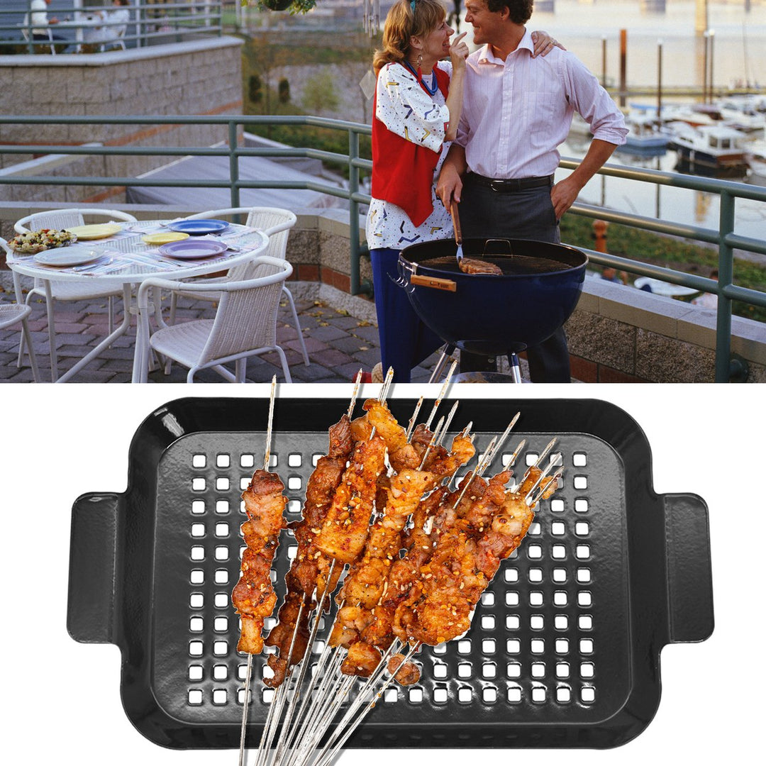 2Pcs/Set Grill Pan BBQ Topper Grilling Baskets Baking Pan with Handles Vegetables Fish Meat Seafood Tray Gas Charcoal Image 2