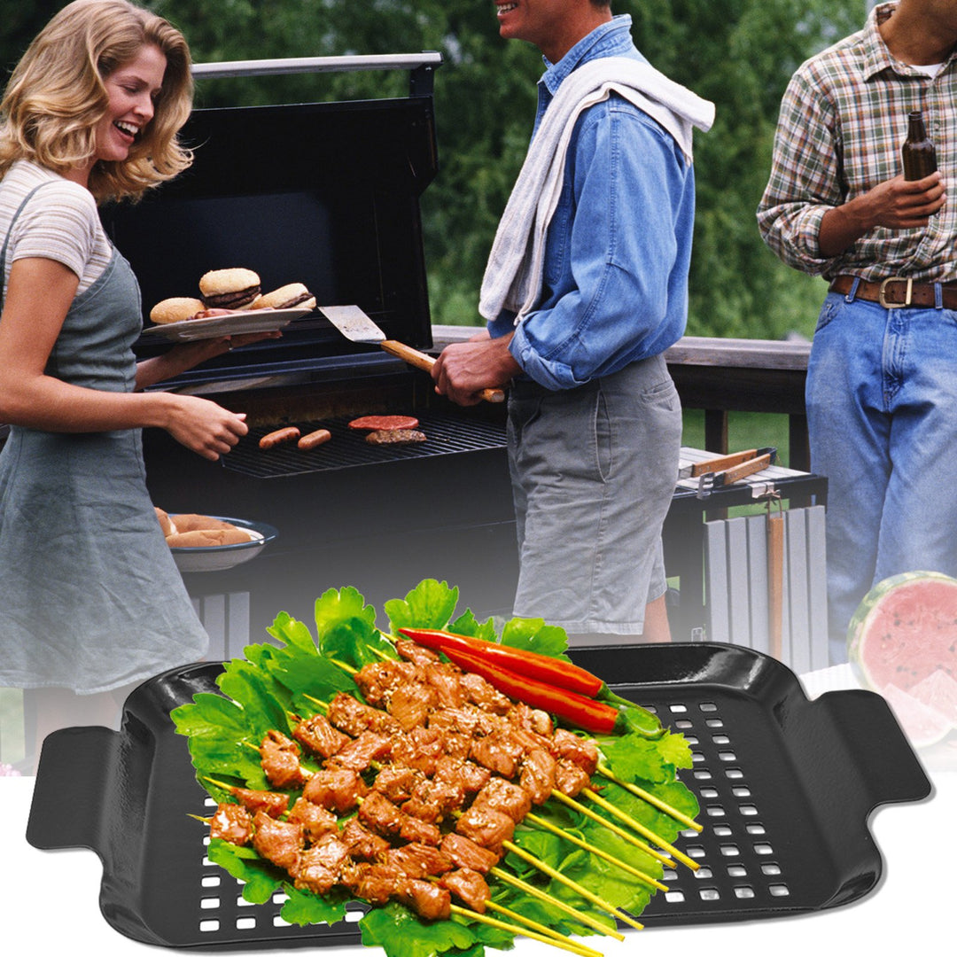 2Pcs/Set Grill Pan BBQ Topper Grilling Baskets Baking Pan with Handles Vegetables Fish Meat Seafood Tray Gas Charcoal Image 3